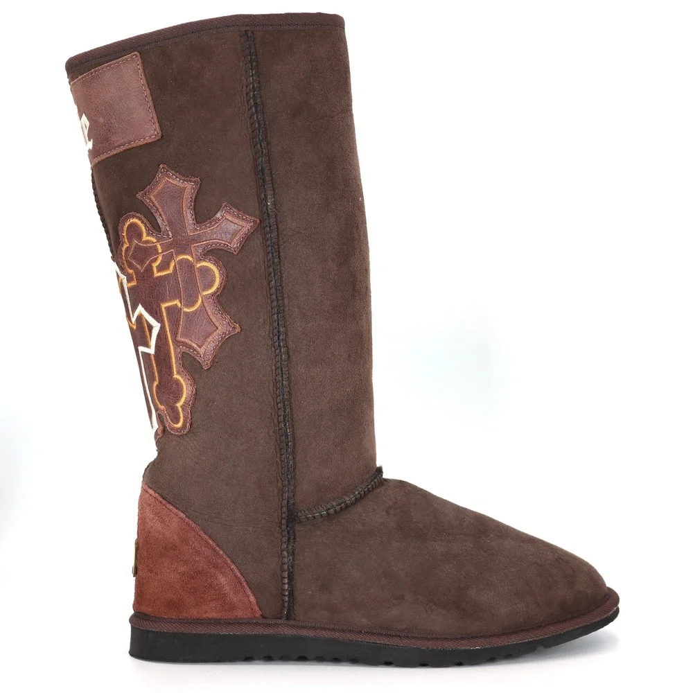 Koolaburra Mens 10 Brown Sheepskin Tall Boots Lovin Life Cross Winter Y2K UGG